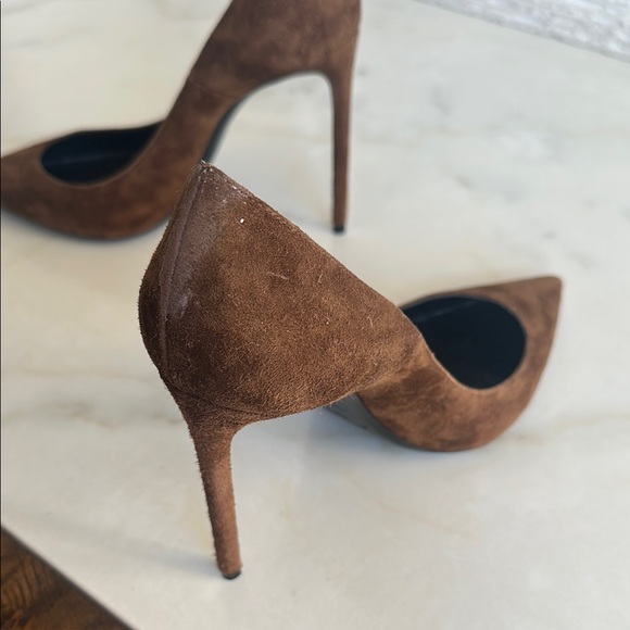 Elegant Brown Saint Laurent Suede Stiletto Heels, size 37.5 - Picture 5 of 10